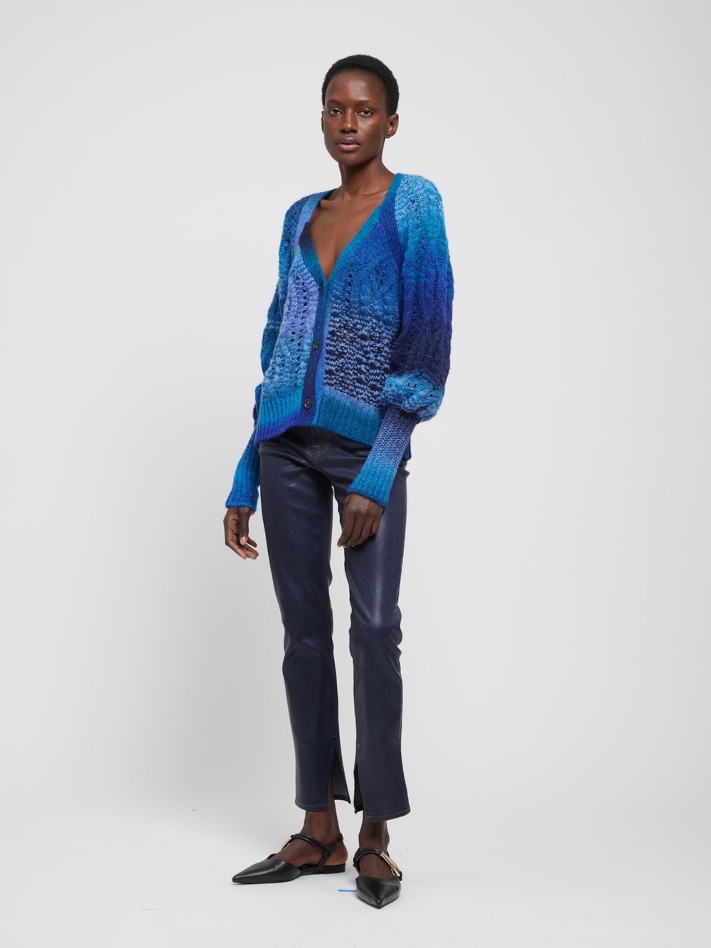 Jonathan SIMKHAI Wool Medora Ombré Button Up Cardigan Sweater